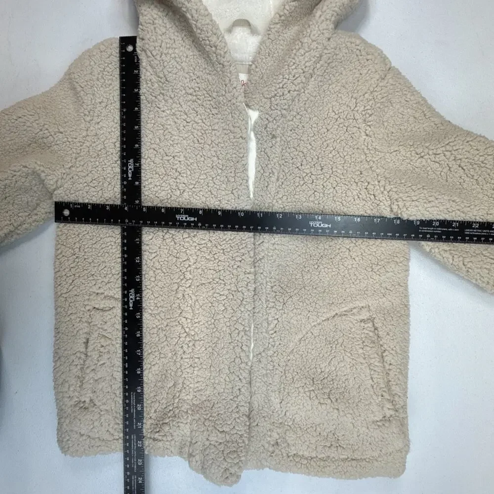 Cat & Jack Girls Cozy Sherpa Jacket Teddy Bear Hooded Beige Tan Size L 10/12